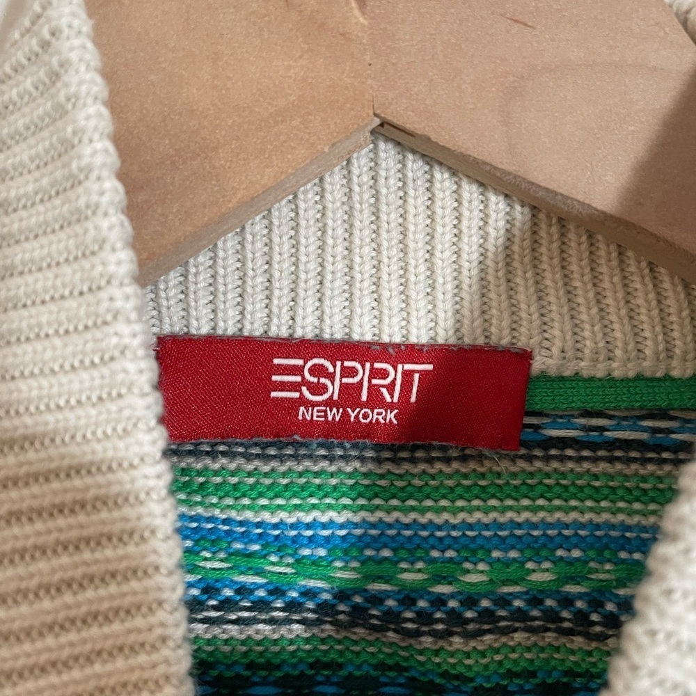 Esprit New York Striped Mock Neck Ribbed Sleeves and Hem Sweater 90’s Sz Medium - Picture 2 of 9